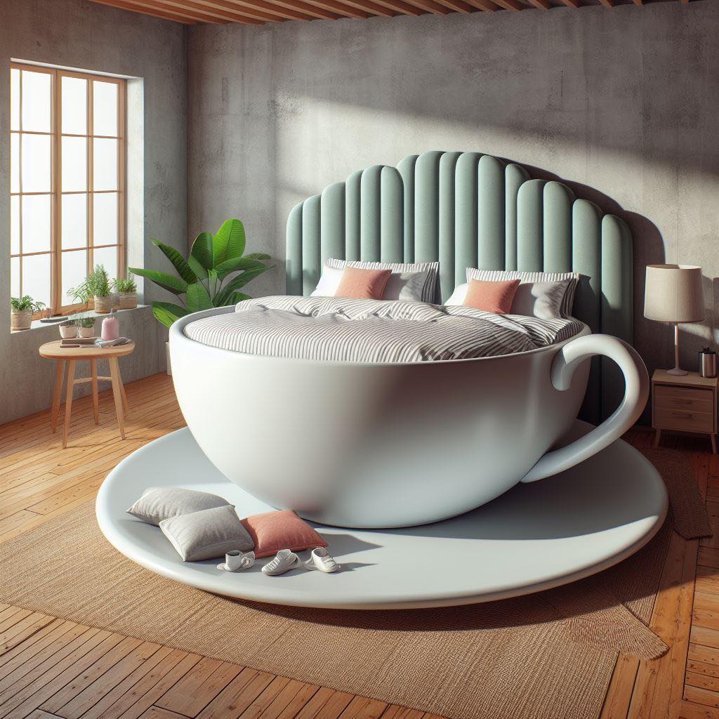 The Teacup Bed – a charming and unique bedroom focal point, shaped like a teacup, adding a touch of whimsical elegance to your sleeping space.