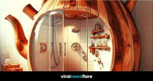 Luxurious Relaxation: Wooden Kettle Shower in Spa-like Setting