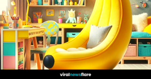 A quirky banana-shaped lounge chair, offering a cozy spot to unwind and bringing a taste of the tropics into the home.