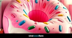 A vibrant yellow doughnut-shaped chair, adding a playful touch to the room decor while offering a comfortable seating option.