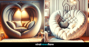 A handcrafted bespoke heart-shaped cuddle chair, featuring exquisite detailing and custom upholstery, offering a cozy haven for romantic moments on Valentine's Day