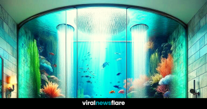 Enchanting ambiance of the aquarium-themed shower, surrounded by whimsical décor