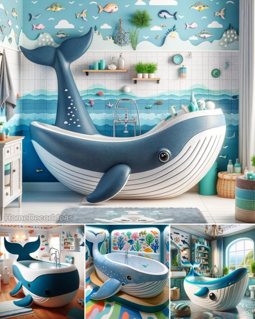 A whale-shaped bathtub in coastal blue, evoking the serenity of the sea and offering a luxurious bathing experience.
