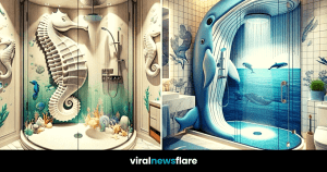 Four unique showers designed with sea creatures motifs including dolphins, starfish, and seahorses