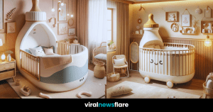 A soothing nursery featuring a crib designed as an oversized baby bottle, providing a gentle embrace for restful baby slumbers