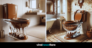 A rustic bathroom interior with a log cabin vibe, featuring bathroom fittings with a chocolate melting effect.