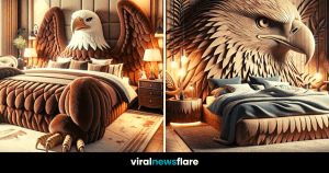 An opulent bedroom design showcasing a grand eagle with wings spread wide, encapsulating the bed and lending an air of nobility to the sleeping space.