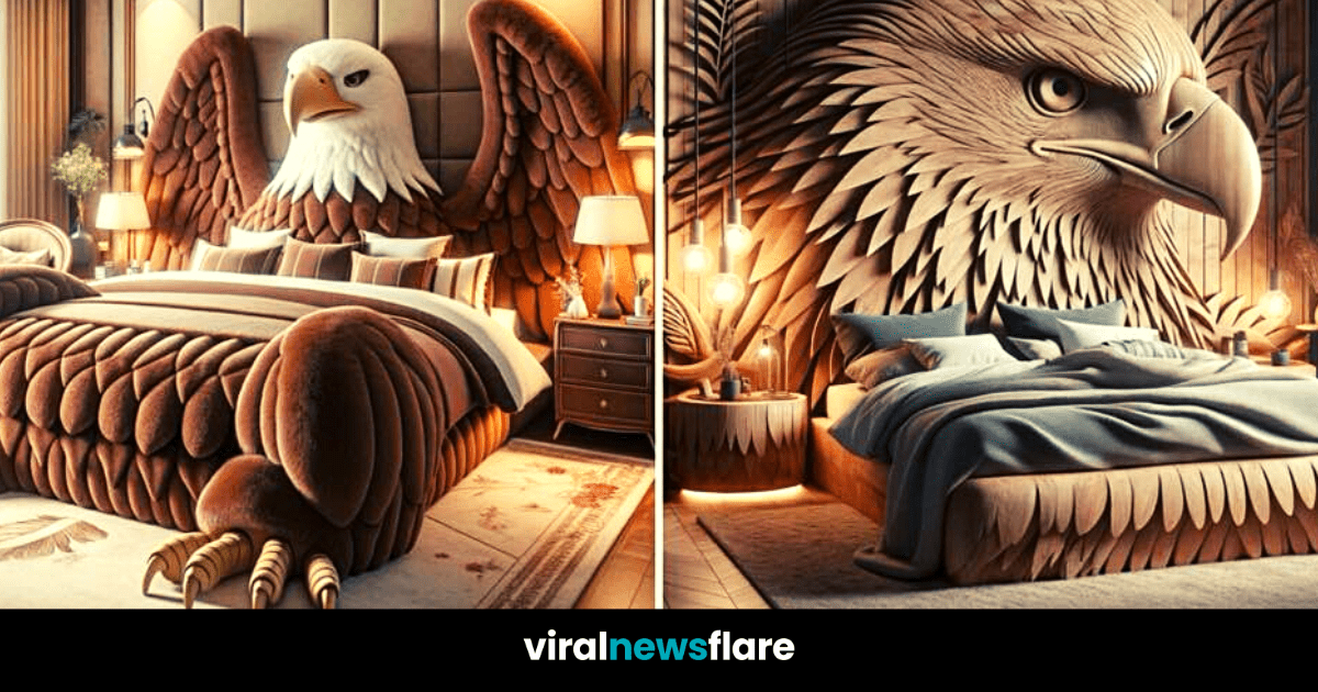 An opulent bedroom design showcasing a grand eagle with wings spread wide, encapsulating the bed and lending an air of nobility to the sleeping space.