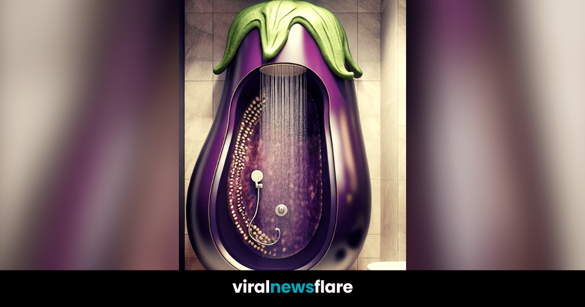 A modern bathroom design showcasing a quirky eggplant-shaped shower with a rain-style head, offering a blend of organic inspiration and contemporary comfort.