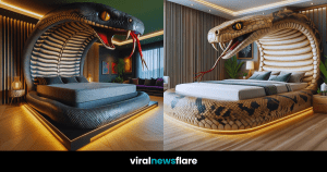 A collection of bedrooms showcasing serpent-themed beds with striking designs, marking a bold and unconventional trend in home decor.