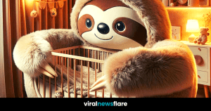 A large, cuddly sloth-themed nursery with the sloth enveloping a round crib.