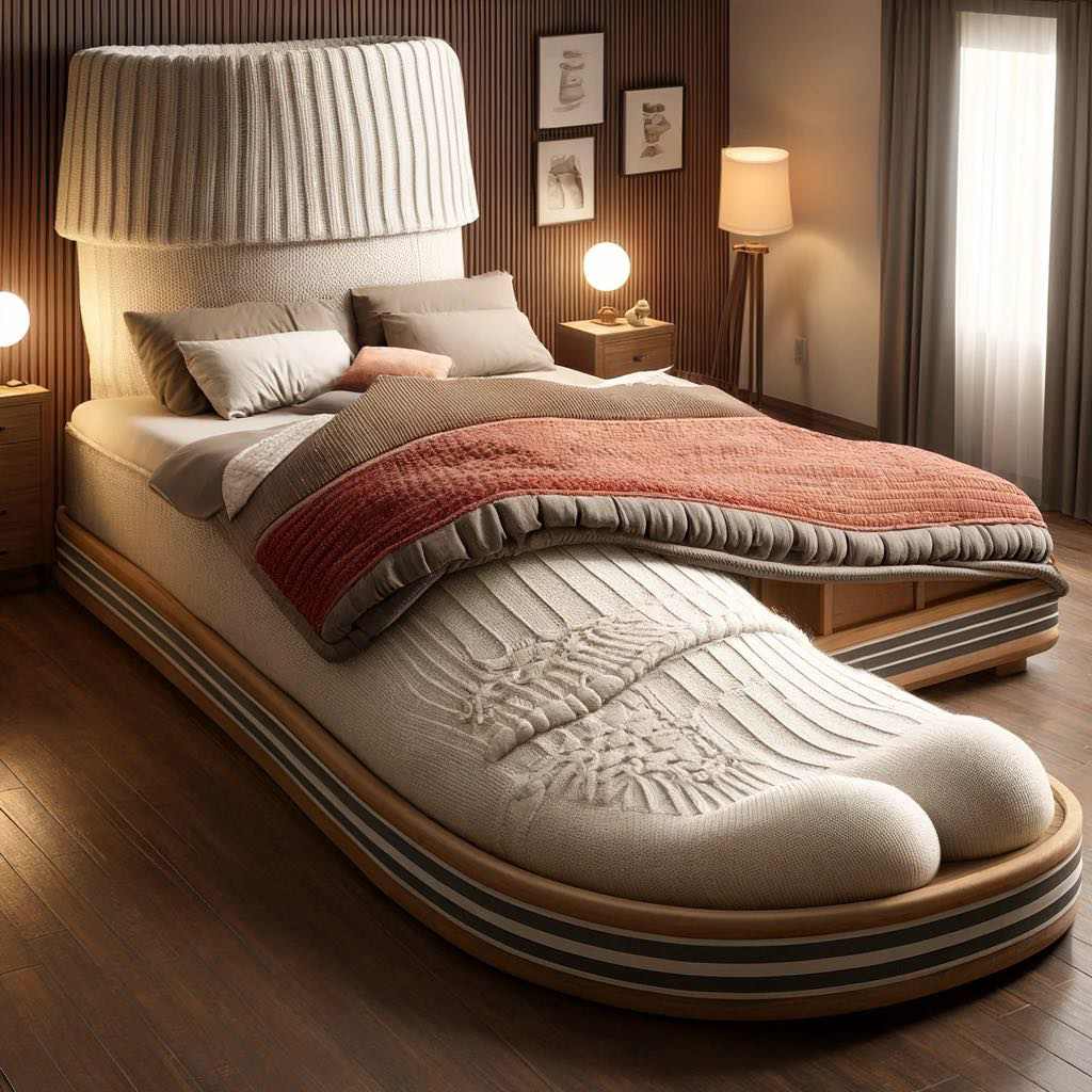 A bed design inspired by the timeless slipper shoe, offering an elegant twist on bedroom comfort