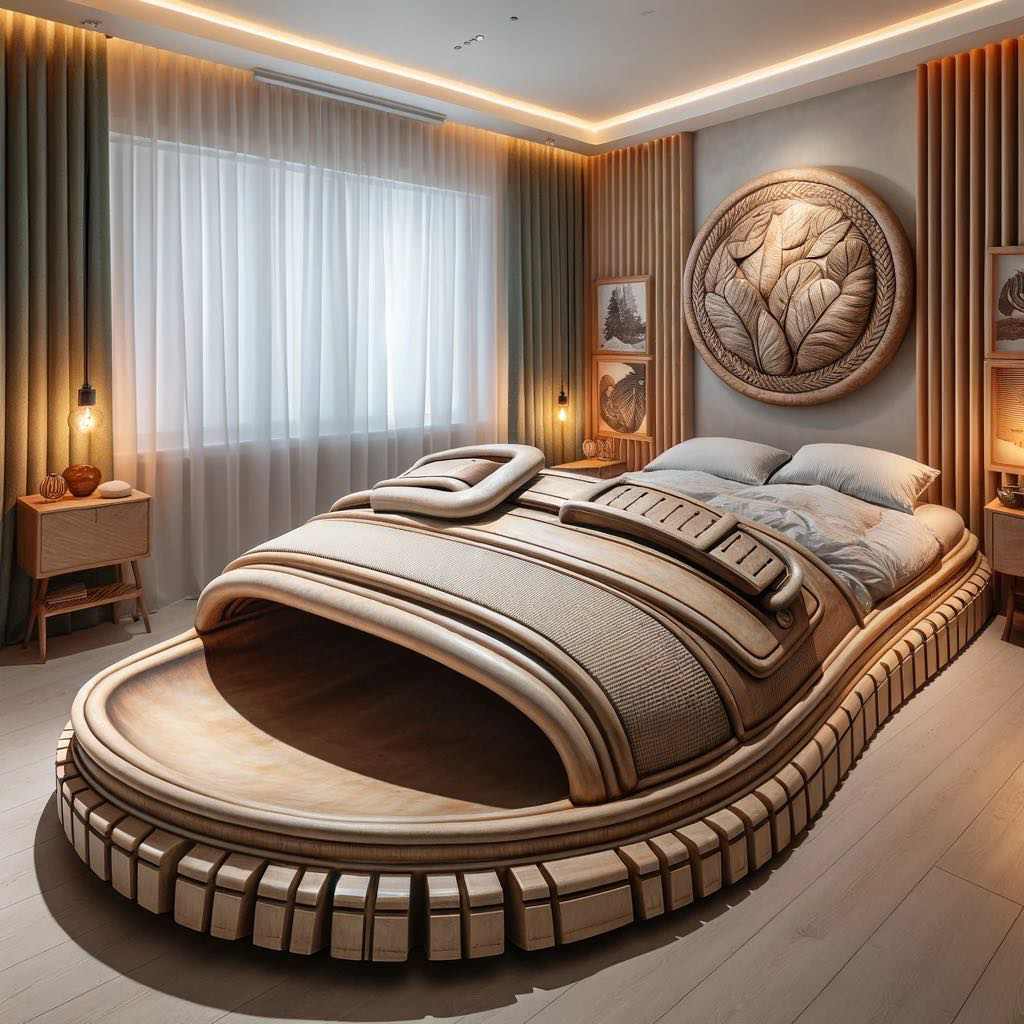 A sophisticated bed inspired by the sleek design of a couture stiletto pump, offering a blend of fashion and function