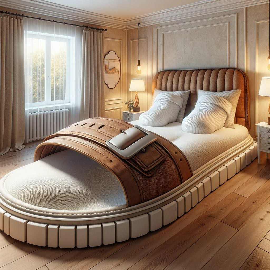 A bed that incorporates the design elements of a wingtip shoe, exuding traditional elegance with a modern twist