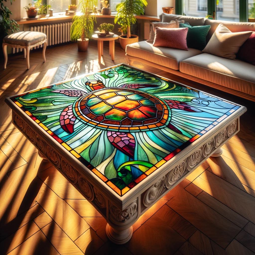 Tranquil Turtle Stained Glass Table