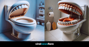 An array of creatively designed tooth-themed toilets that blend fun and functionality