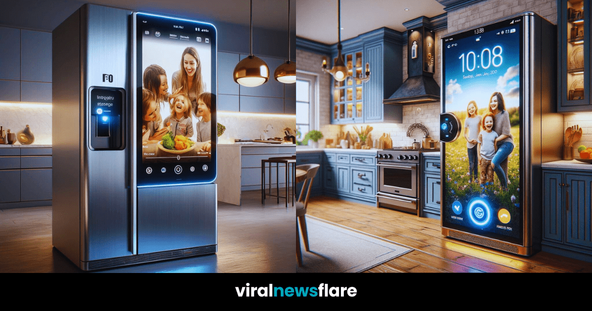 Futuristic refrigerators with touchscreen interfaces that revolutionise the kitchen experience, blending smart technology with daily life.