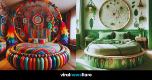 Collage of different dreamcatcher-themed bedrooms showcasing various styles and colour palettes.
