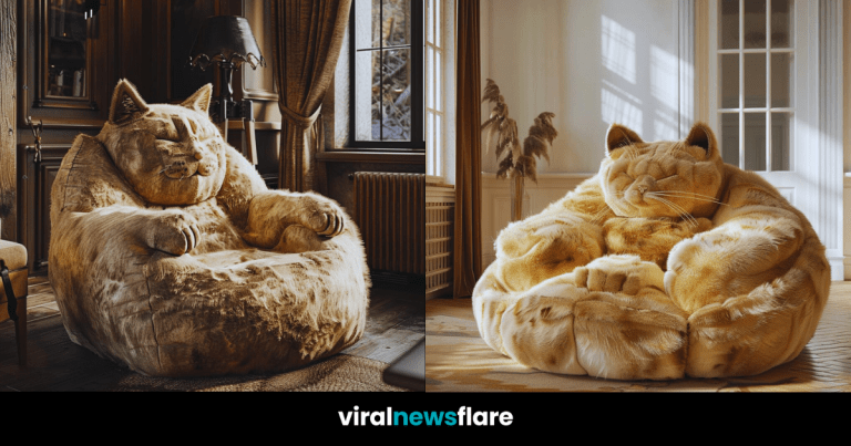 Captivating close-up of an intricately designed cat-shaped bean bag chair, embodying the fusion of playful design and serene comfort, a testament to the enchantment of everyday objects.