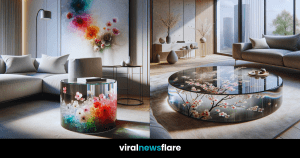 Blossom-infused furniture in a modern minimalist setting.