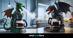 A collection of dragon-themed coffee makers in various colors, adding a touch of fantasy to the kitchen.