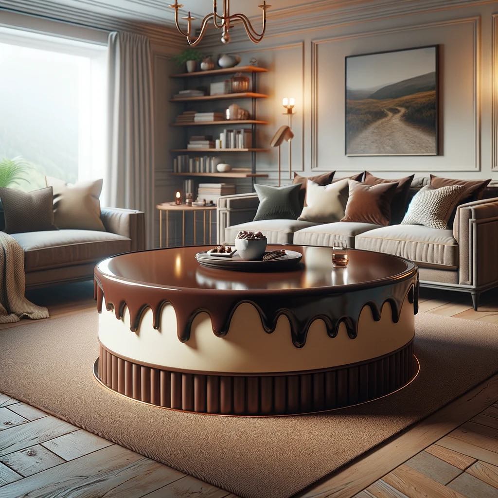 Chocolate Drip Coffee Table with Glossy Finish and Brown Drips