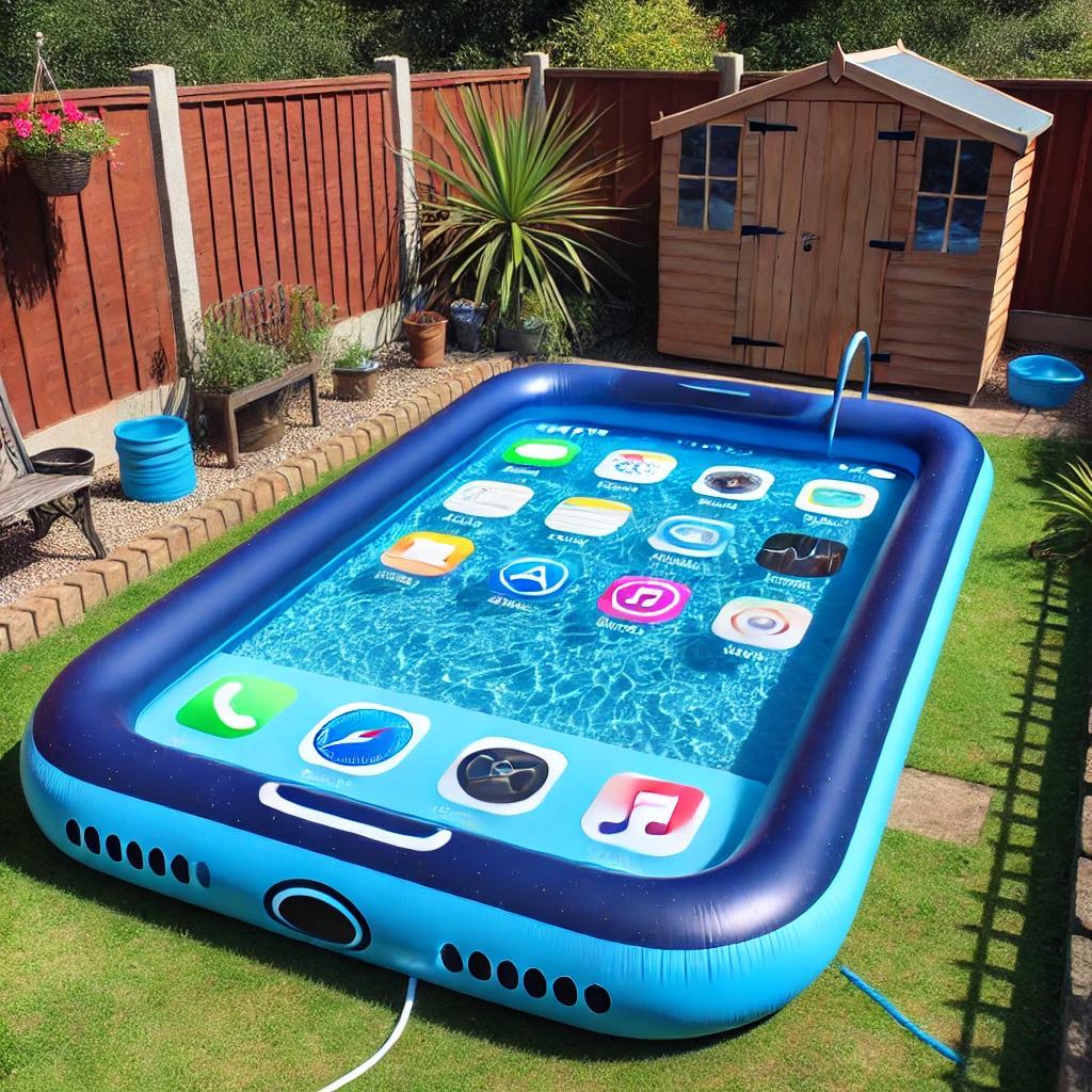 Serene blue smartphone-shaped pool with realistic details