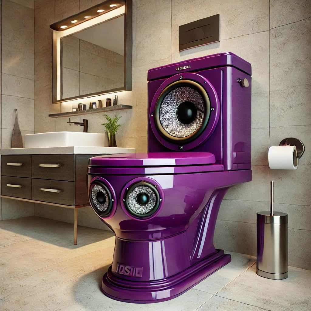 Purple toilet with built-in speakers in a modern bathroom