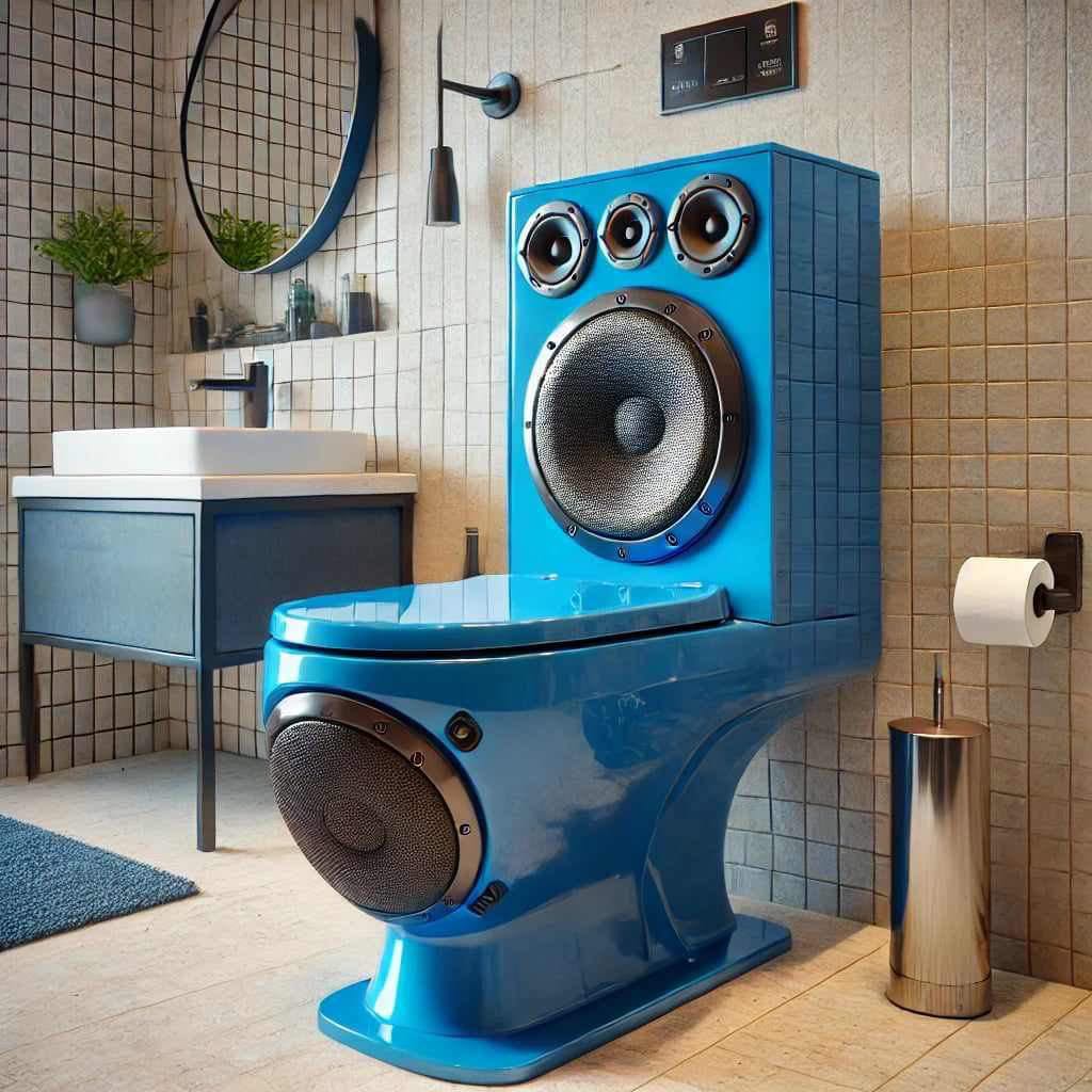 Sophisticated blue toilet with high-quality speakers