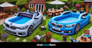 A sleek black BMW paddling pool set in a beautifully landscaped garden.
