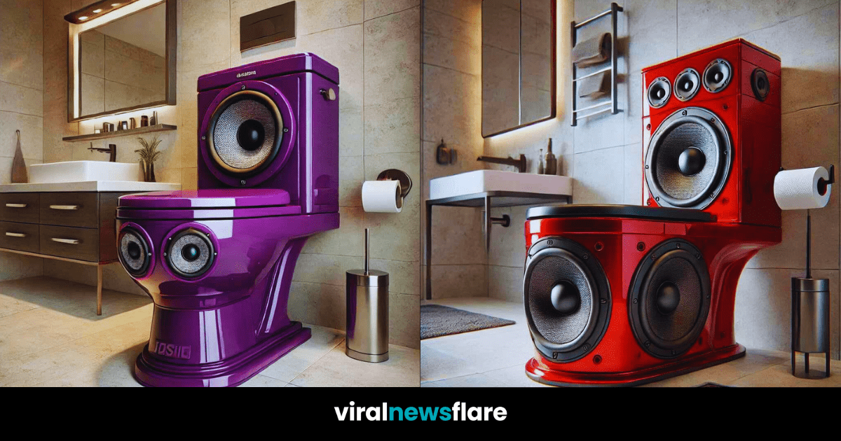 Various colourful speaker toilets in modern bathroom settings