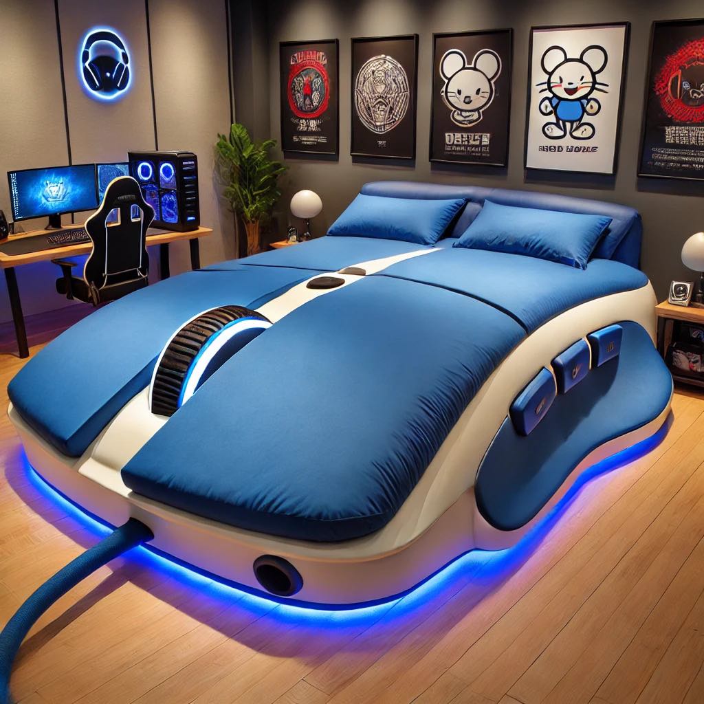 Gaming mouse beds in various designs and colours for a futuristic bedroom.