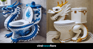 Dragon-themed toilets in various designs and colors for a fantasy-inspired bathroom.
