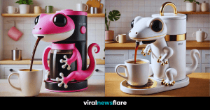 A collection of gecko-themed coffee machines in various colours, designed to bring fun and personality to your kitchen.