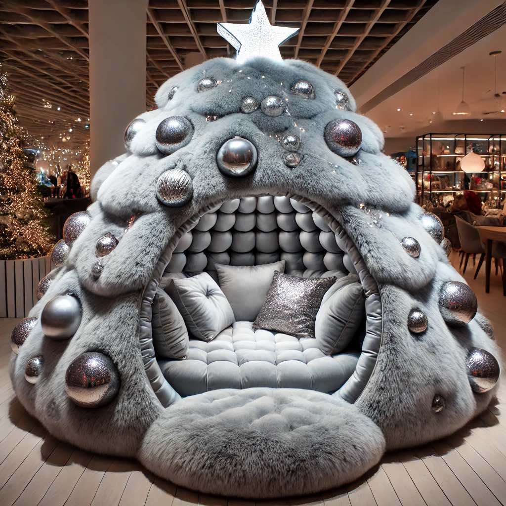 Modern silver Christmas tree chair with a sleek design and comfortable seating.