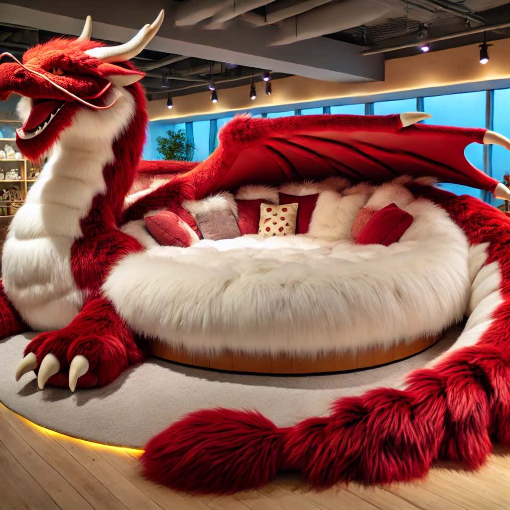 Bold red dragon-shaped chair designed for comfort and whimsical appeal.