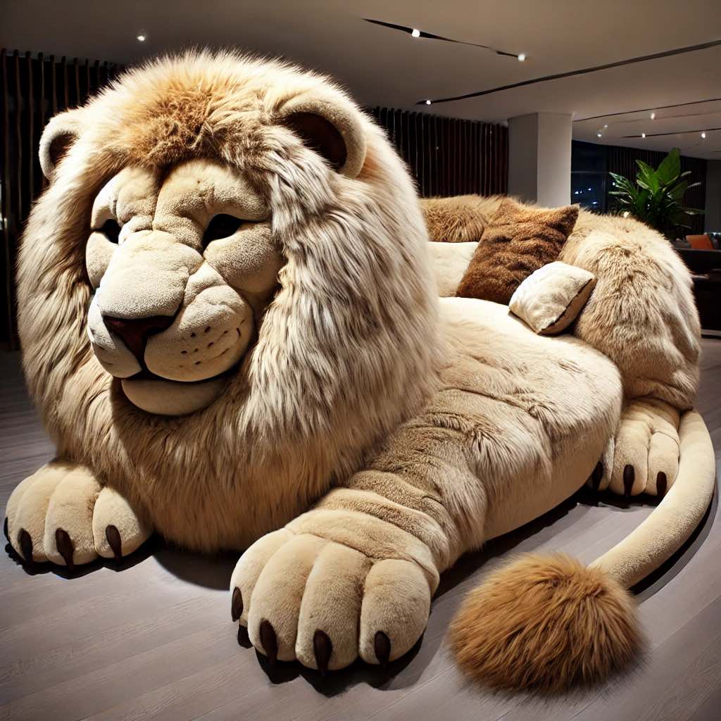 Elegant beige lion sofa featuring plush materials and warm tones in a chic interior space.