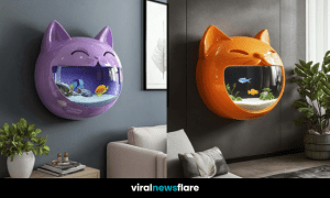 A collection of unique cat-shaped fish tanks displayed in various styles, perfect for whimsical home decor.