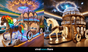 Stunning collection of fairy tale carriage beds with rainbow, royal, and galaxy themes.