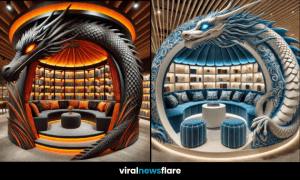 A collection of dragon-inspired library pods with unique colours and intricate designs.