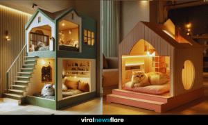 A collection of stylish luxury cat houses featuring multi-level designs and cosy interiors.