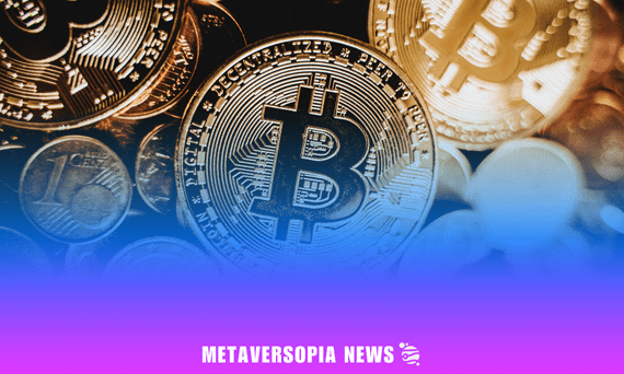 Close-up of Bitcoin and cryptocurrency coins with Metaversopia News branding, symbolizing digital finance and blockchain trends.