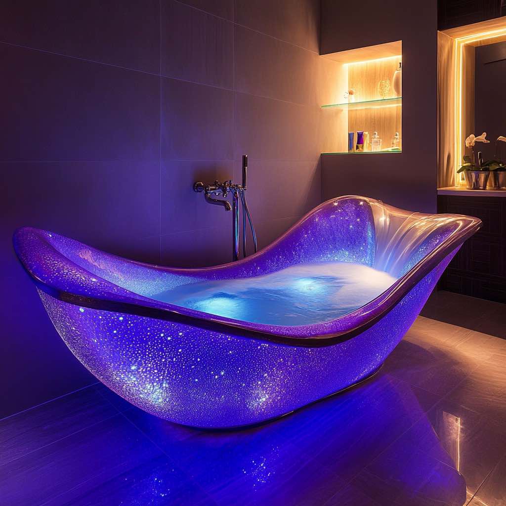Luxurious LED Bathtubs: A dazzling starry-themed bathtub with twinkling LED lights, creating a celestial bathing experience.