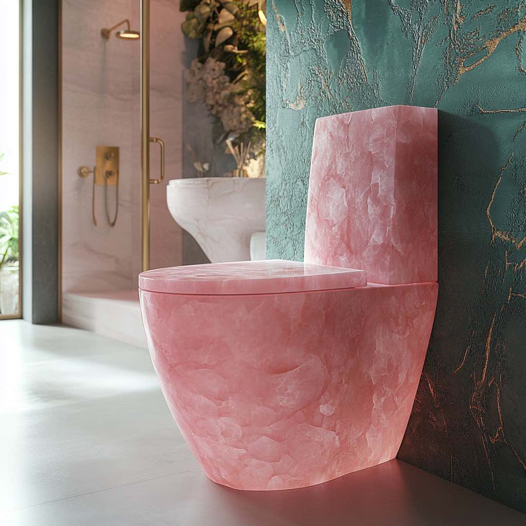 A stunning pink rose quartz toilet in a refined bathroom setting, exuding elegance and sophistication.