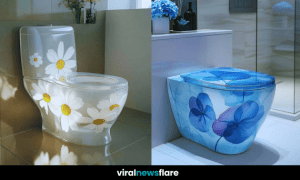 A collection of beautifully designed floral toilets, each featuring intricate floral patterns for a unique aesthetic.