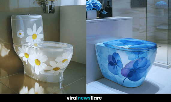 A collection of beautifully designed floral toilets, each featuring intricate floral patterns for a unique aesthetic.