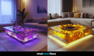 Resin Flower Coffee Table with LED Lighting