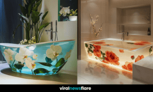 Luxurious Floral Bathtub in a Modern Bathroom