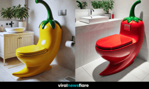 A vibrant collection of chilli pepper-shaped toilets in various colours, adding a fun twist to bathroom decor.