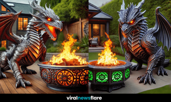 Majestic Dragon Fire Pit in a Garden Setting